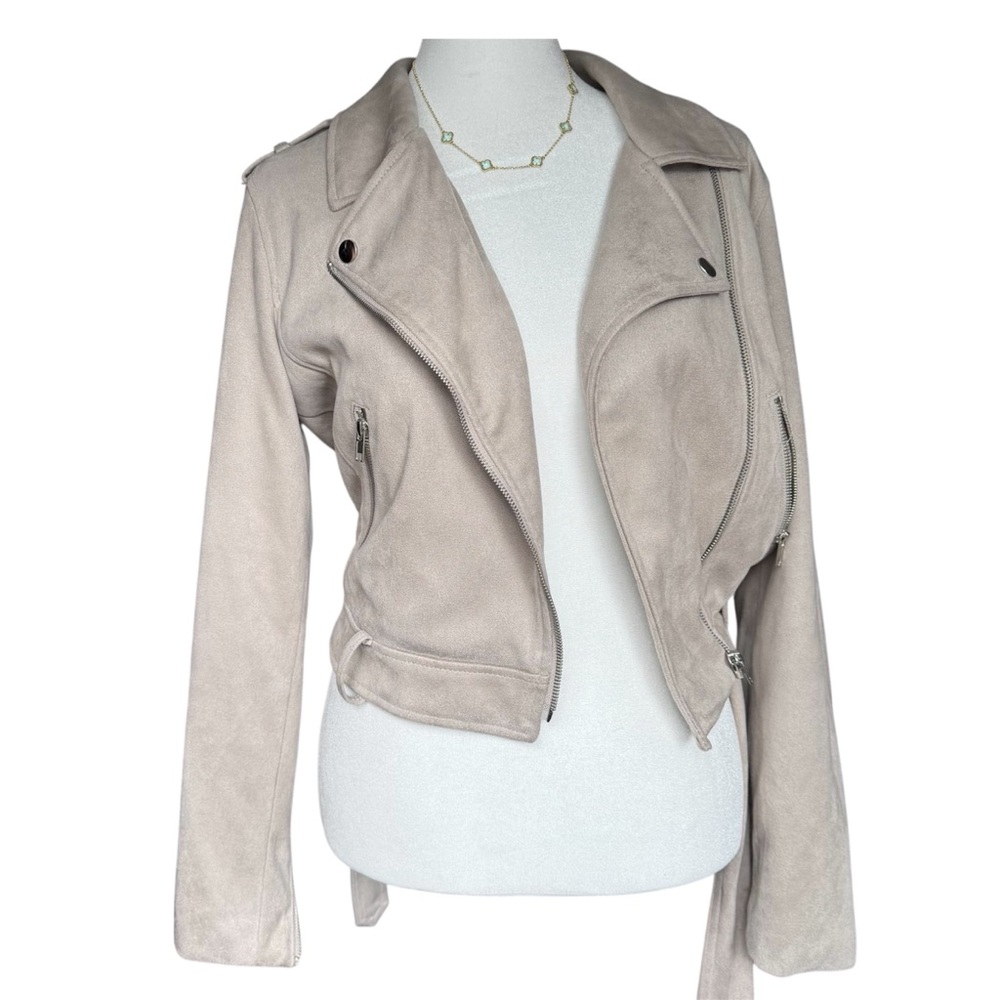 Forever 21 Beige Faux Suede 2000s Moto Zipper Fall Winter Jacket Women’s Small